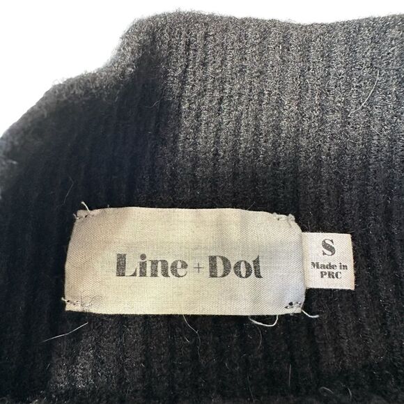Line & Dot Black Ribbed Knit Balloon Sleeve Funnel Neck Sweater, Small - Picture 7 of 8